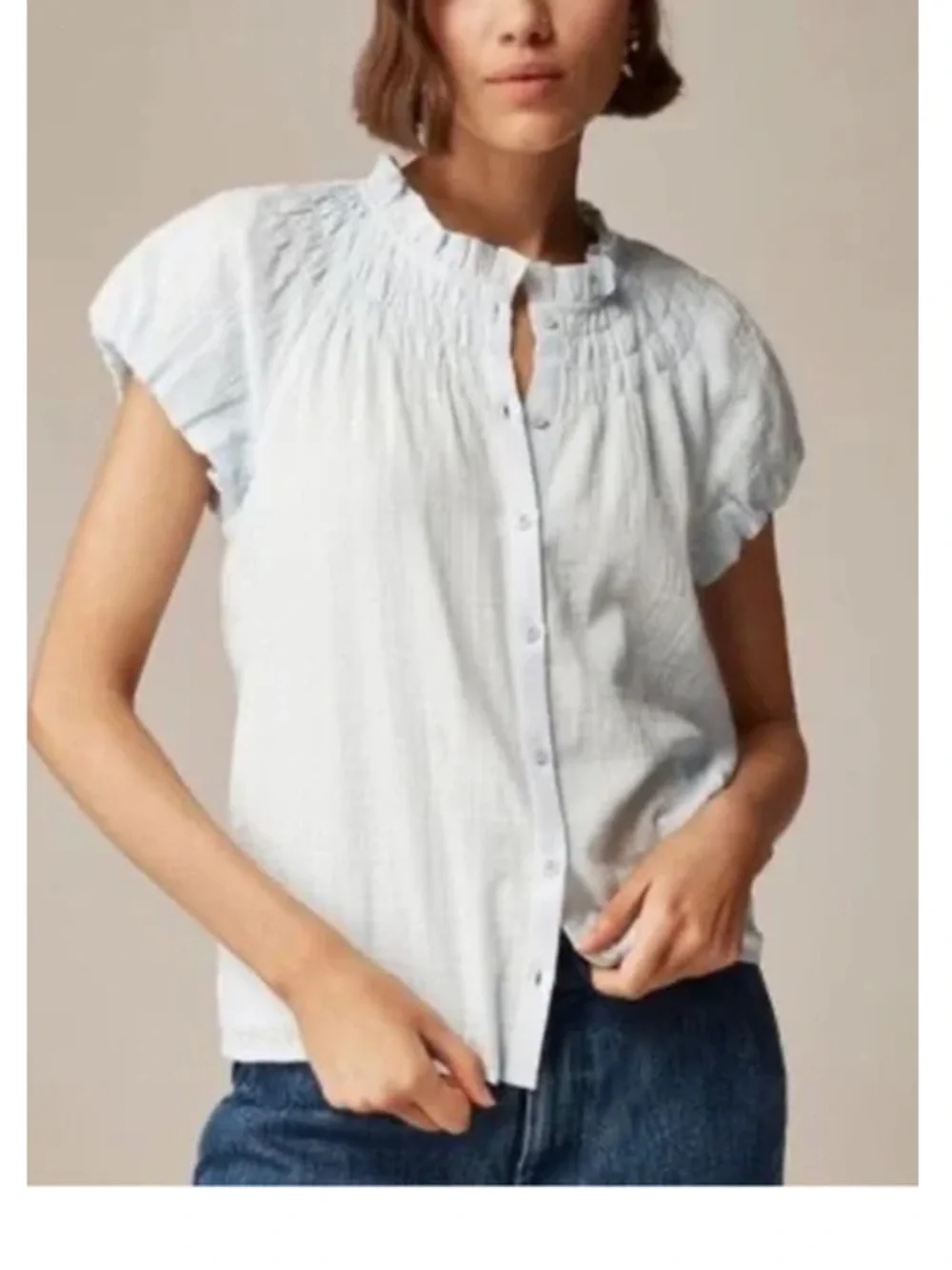JCREW Smocked‎ Full Button Up Blouse